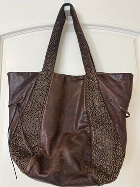 Kooba Slouchy Leather Bag with grommets- brown